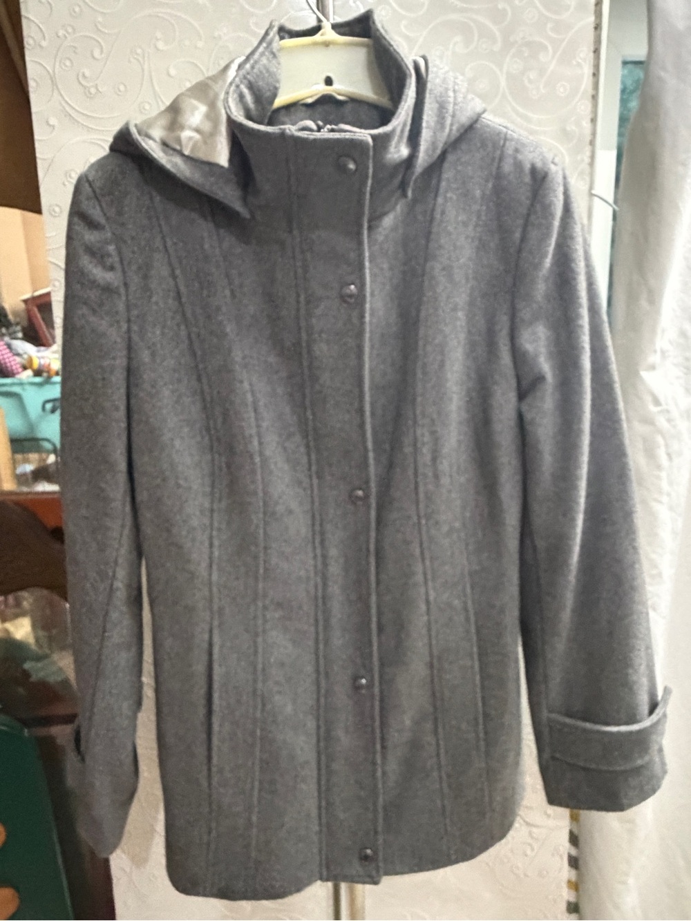 Calvin Klein Gray Hooded Wool-Blend Coat